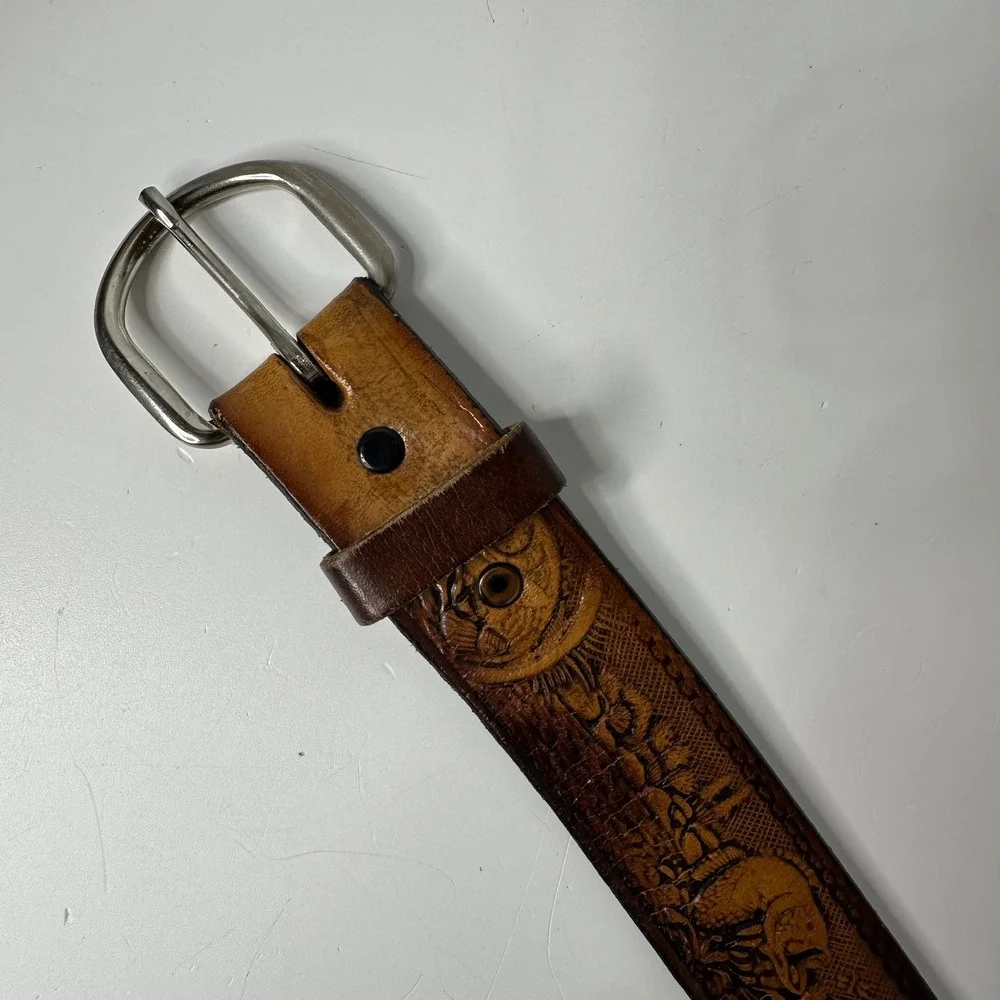 Vintage‎ Tooled Leather Wildlife Fishing Bass Scene Belt Cowboy Western Size 42?